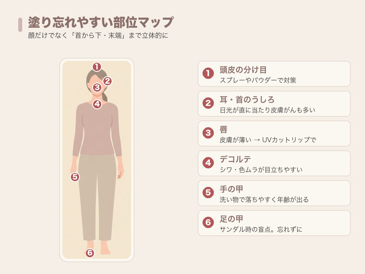 塗り忘れやすい部位のマップ